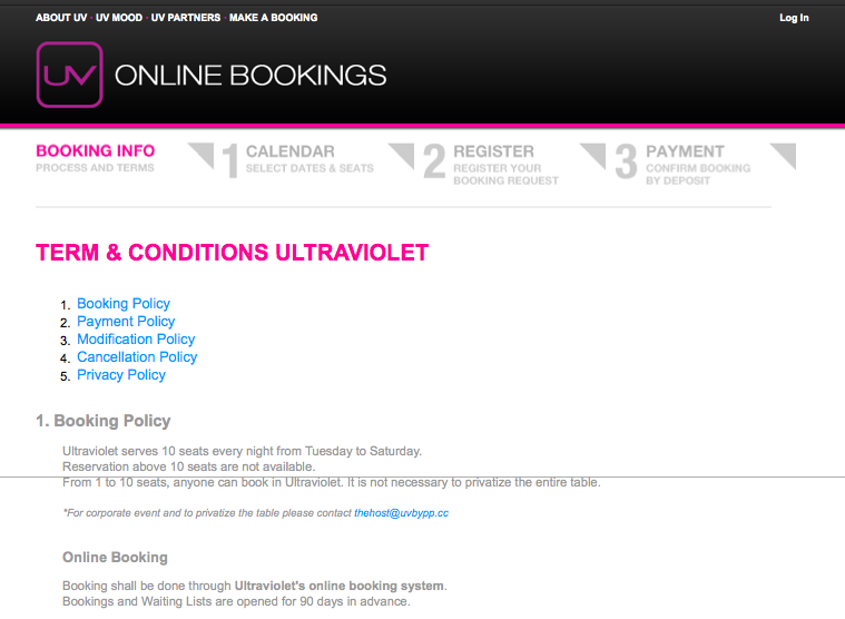 UV Booking Homepage